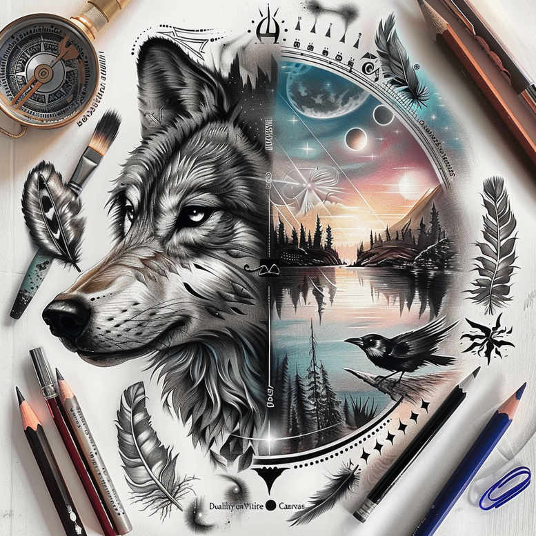 organic-line-wolf-tattoo – tattoo design ideas free ai generated – realism-ink-realism – for-side-torso – Gallery: wolves-inkby-ai