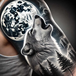 power-symbol-wolf-tattoo – tattoo design ideas free ai generated – neotraditional-classic-motifs – for-hip – Gallery: wolves-inkby-ai
