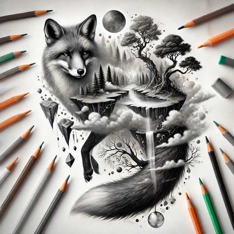 realistic-wolf-tattoo – tattoo design ideas free ai generated – realism-contrast-play – for-behind-ear – Gallery: wolves-inkby-ai
