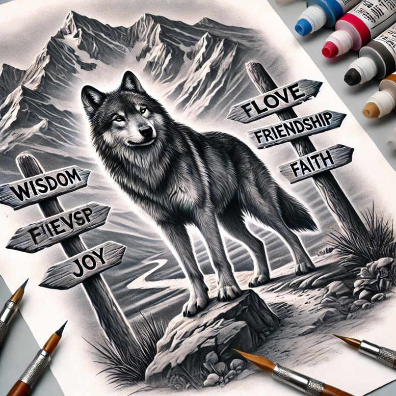 shaded-wolf-tattoo – tattoo design ideas free ai generated – surrealism-altered-reality – for-ribs – Gallery: wolves-inkby-ai