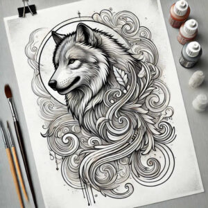 spiritual-wolf-tattoo-for-men – tattoo design ideas free ai generated – neotraditional-textural-detail – for-nape – Gallery: wolves-inkby-ai