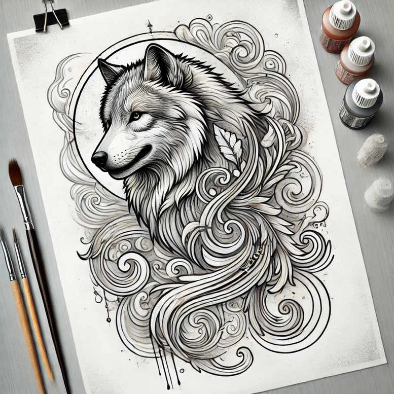 spiritual-wolf-tattoo-for-men – tattoo design ideas free ai generated – neotraditional-textural-detail – for-nape – Gallery: wolves-inkby-ai