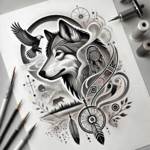 wolves tattoo design ideas Surrealism ghostly shapes feral echo symbolising resilience