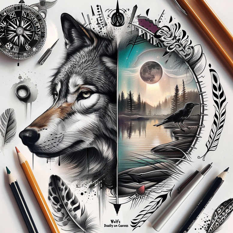 wolves tattoo design ideas Realism hyper-realistic untamed tracker for wrist