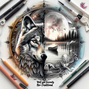 wolf-tattoo – tattoo design ideas free ai generated – realism-living-skin – for-collarbone – Gallery: wolves-inkby-ai