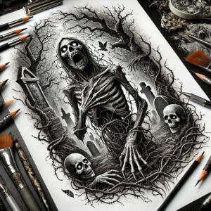 ornamental-zombie-tattoo-bleeding-for-foot – tattoo design ideas free ai generated – Gallery: zombies-inkby-ai