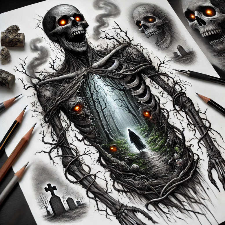 zombies tattoo design ideas intricate gory texture for knee