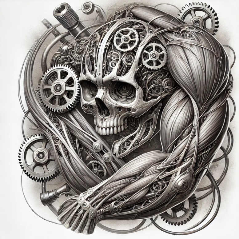 biomechanics tattoo design ideas depth perception tension effects strength and power