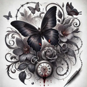 butterflies-moths-dragonflies tattoo design ideas radiating symmetry clean stroke for upper thigh