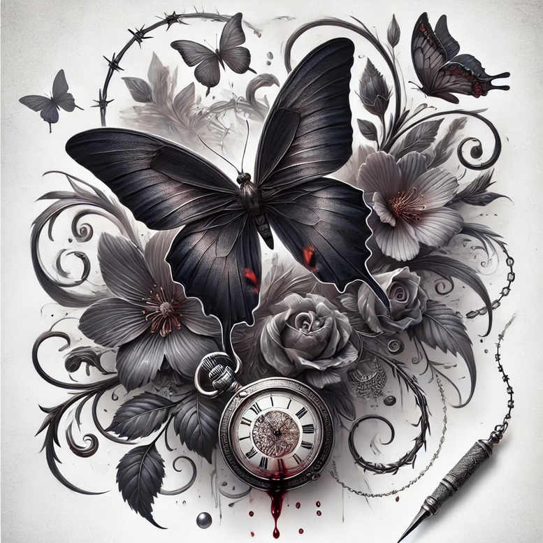 butterflies-moths-dragonflies tattoo design ideas radiating symmetry clean stroke for upper thigh