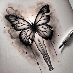 butterflies-moths-dragonflies tattoo design ideas detailed lines punctual for back