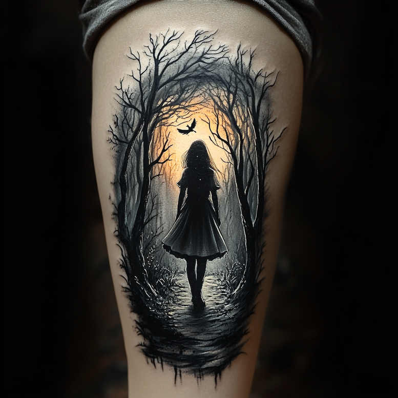 characters tattoo design ideas Neotraditional balanced tones character interaction for shin