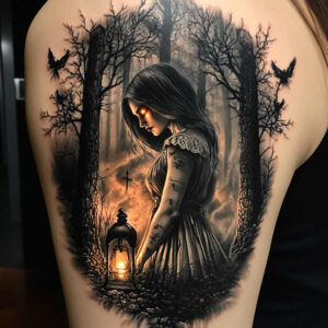 characters tattoo design ideas Surrealism impossible forms detailed features symbol of determination