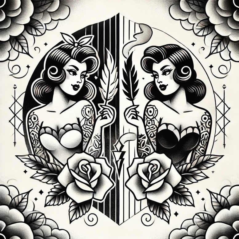 characters tattoo design ideas dramatic lighting symbolic props for hip