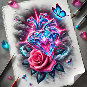 crown – tattoo design ideas free ai generated – neotraditional-bold-texture – for-behind-ear – Gallery: crowns-and-diamonds-inkby-ai