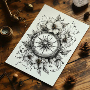 floral-accents – tattoo design ideas free ai generated – crisp-outline – for-lower-back – Gallery: delicate-flowers-inkby-ai