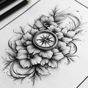 light-pattern – tattoo design ideas free ai generated – micro-line – for-temple – Gallery: delicate-flowers-inkby-ai