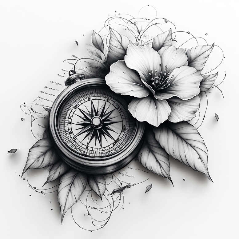 linear-form – tattoo design ideas free ai generated – plain-tattoo – for-elbow – Gallery: delicate-flowers-inkby-ai