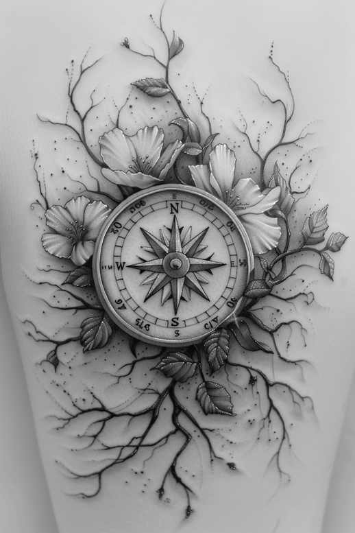 soft-transitions – tattoo design ideas free ai generated – fine-dot – for-side – Gallery: delicate-flowers-inkby-ai