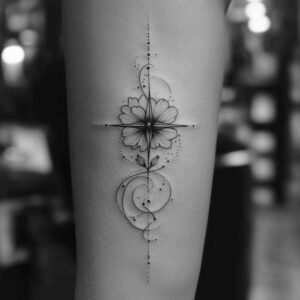 delicate-flowers tattoo design ideas micro line naturalistic for scapula