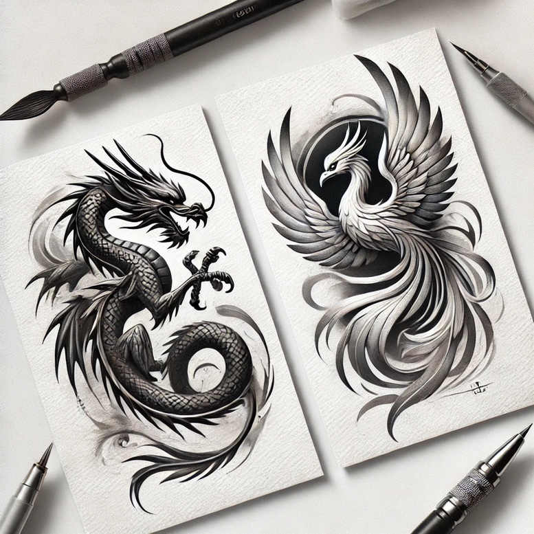 dragon-flame-tattoo – tattoo design ideas free ai generated – odd – for-knee – Gallery: dragons-inkby-ai
