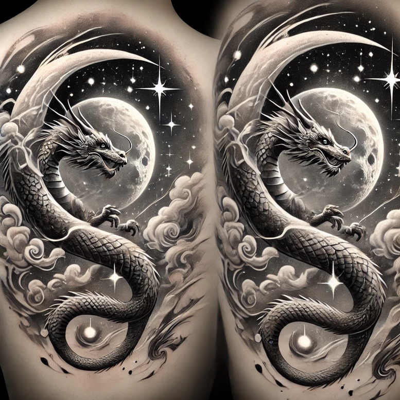 dragons tattoo design ideas soft shadows dynamic for back of neck