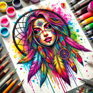 boho-dreamcatcher – tattoo design ideas free ai generated – neotraditional-modern-twist – for-hip – Gallery: dreamcatchers-inkby-ai