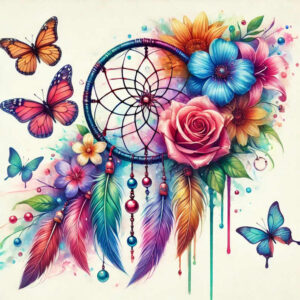 dreamcatcher-and-leaves – tattoo design ideas free ai generated – surrealism-enigmatic-light – for-arm – Gallery: dreamcatchers-inkby-ai
