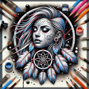 dreamcatcher – tattoo design ideas free ai generated – neotraditional-solid-blacks – for-abdomen – Gallery: dreamcatchers-inkby-ai