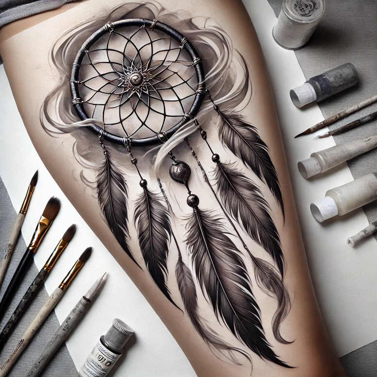 dreamcatcher-talisman – tattoo design ideas free ai generated – surrealism-whimsical – for-nape – Gallery: dreamcatchers-inkby-ai