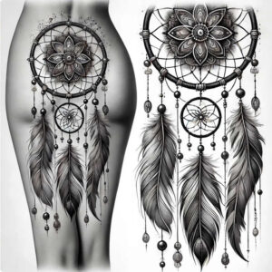 dreamcatcher-web – tattoo design ideas free ai generated – realism-realistic-contrast – for-collarbone – Gallery: dreamcatchers-inkby-ai