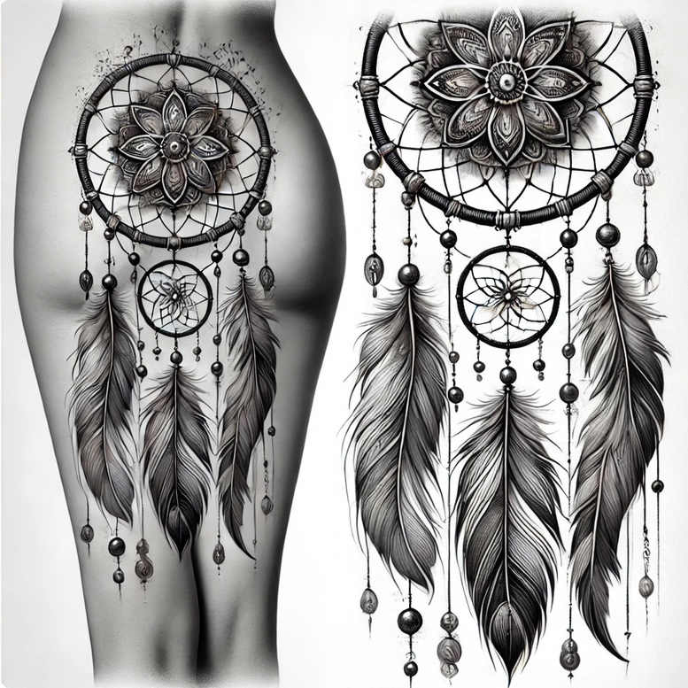 dreamcatcher-web – tattoo design ideas free ai generated – realism-realistic-contrast – for-collarbone – Gallery: dreamcatchers-inkby-ai
