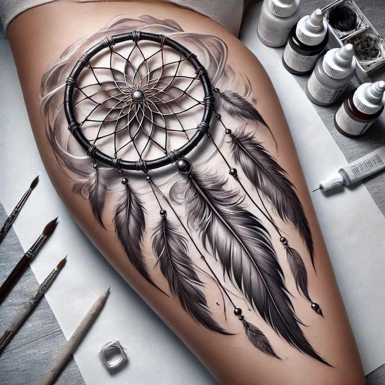 dreamcatcher-with-feathers – tattoo design ideas free ai generated – realism-anatomical-accuracy – for-chest – Gallery: dreamcatchers-inkby-ai