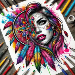 ethereal-dreamcatcher – tattoo design ideas free ai generated – neotraditional-layered-fill – for-wrist-side – Gallery: dreamcatchers-inkby-ai