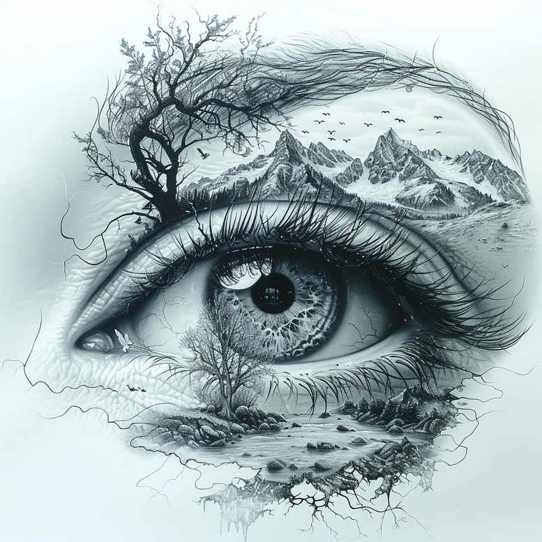 detailed-eye – tattoo design ideas free ai generated – surrealism-visual-paradox – for-upper-back – Gallery: eyes-inkby-ai