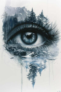 eye-and-shadow – tattoo design ideas free ai generated – surrealism-chromatic-aberration – for-collarbone – Gallery: eyes-inkby-ai