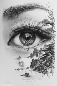eyes tattoo design ideas Surrealism abstract forms expressive for behind ear