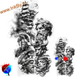 face-with-nose – tattoo design ideas free ai generated – surrealism-symbolic-motifs – for-thigh – Gallery: faces-inkby-ai
