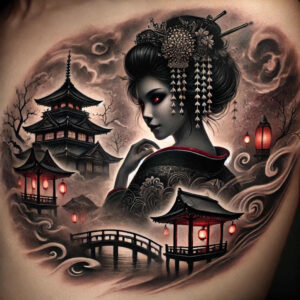 beauty-and-tradition – tattoo design ideas free ai generated – realism-contour-shading – for-side-torso – Gallery: geisha-inkby-ai