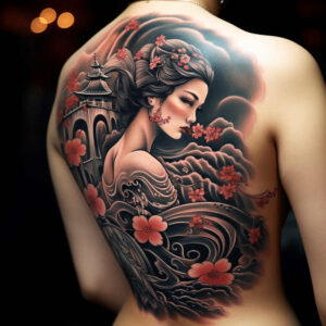 fan – tattoo design ideas free ai generated – neotraditional-balanced-color – for-upper-thigh – Gallery: geisha-inkby-ai