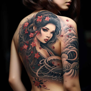 geisha-figure – tattoo design ideas free ai generated – surrealism-melted-shapes – for-side – Gallery: geisha-inkby-ai