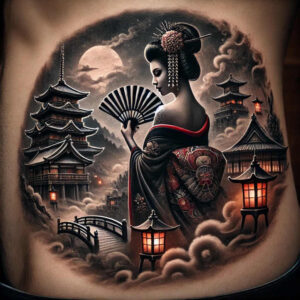 geisha-in-delicate-style-for-men – tattoo design ideas free ai generated – neotraditional-clear-lines – for-toe – Gallery: geisha-inkby-ai