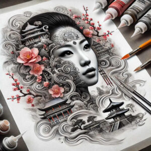 geisha tattoo design ideas subtle tone delicate shading for outer arm