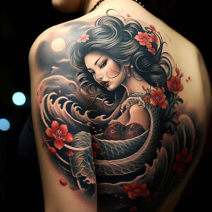 geisha tattoo design ideas textured shading detailed faces meaning strength