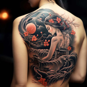 geisha tattoo design ideas vector-style floral motifs embodying resilience