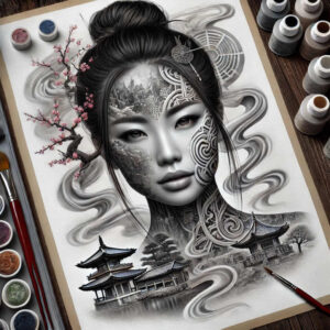 geisha tattoo design ideas Realism textured skin floral motifs for biceps