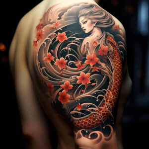 geisha tattoo design ideas glossy floral patterns for lower back