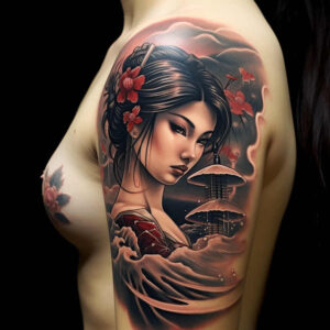 geisha tattoo design ideas Surrealism phantasm ornamental design for full back