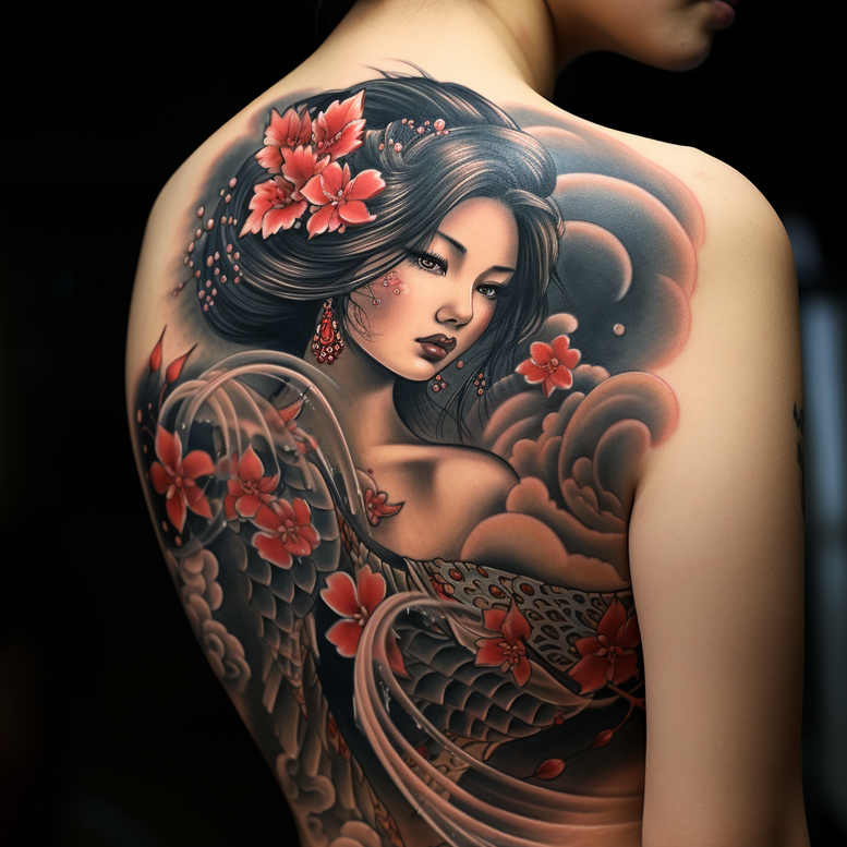 geisha tattoo design ideas contrasting colors poised meaning perseverance