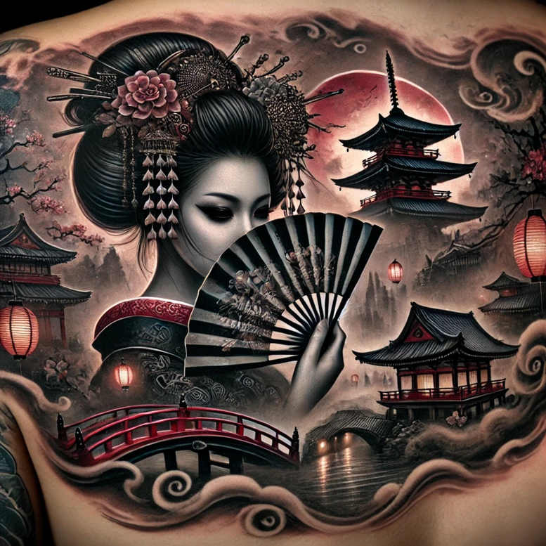 geisha tattoo design ideas intricate shading soft lines perseverance and power